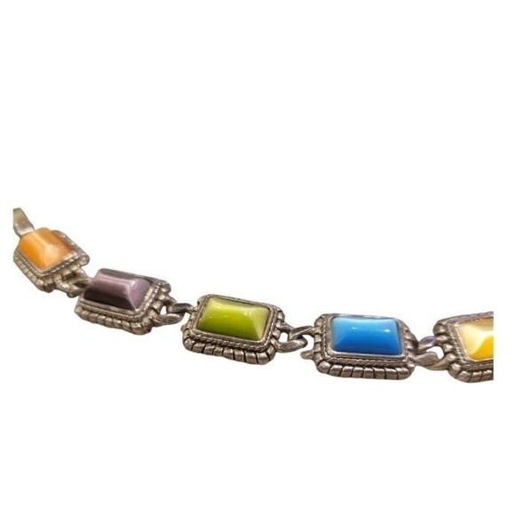 Retired PREMIER Designs Rectangle Multi color Cats Eye Ornate Link Bracelet - Picture 3 of 7